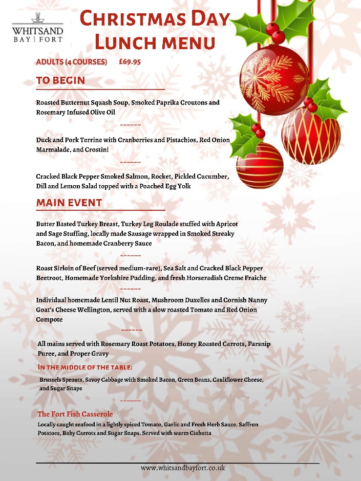 Christmas lunch | xmas lunch | Holiday Parks Cornwall Events | Rame Peninsula Bands | Restaurant Rame Peninsula | Campsites | Touring Parks Cornwall | Ramehead | Whitsand Bay Fort